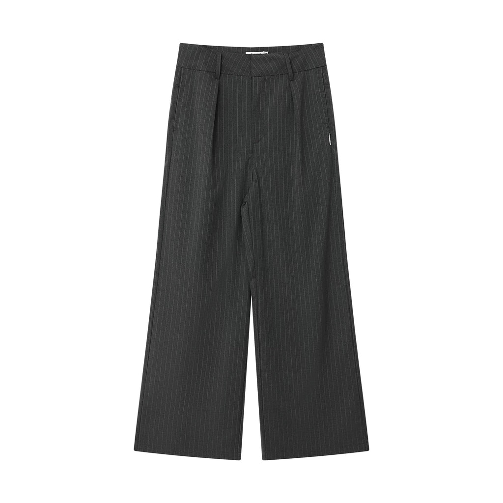 FUNKYFUN Pinstriped Straight Loose Casual Trousers