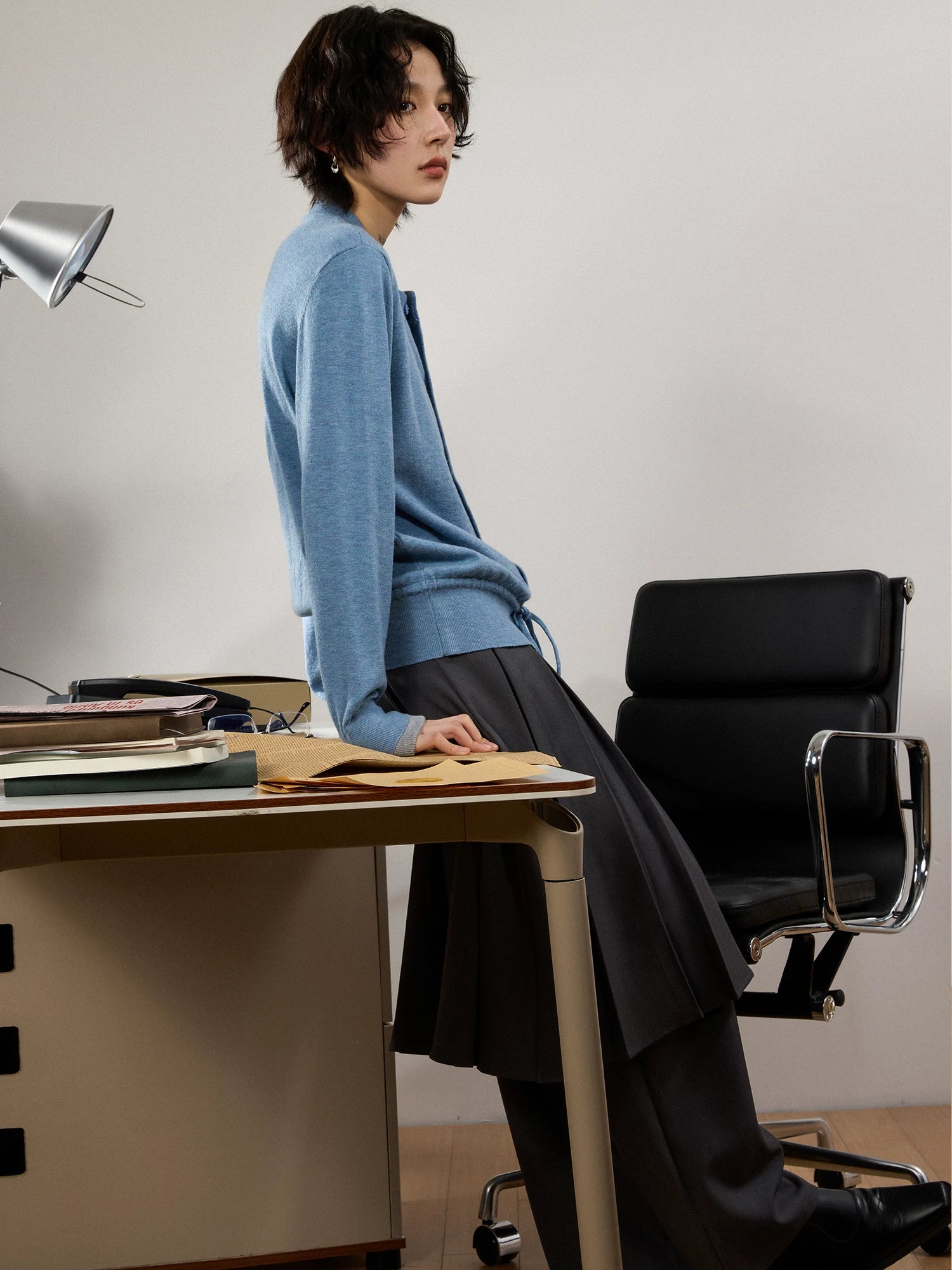 Sameuoo Pleated Culottes Fake Two-piece Casual Suit Pants