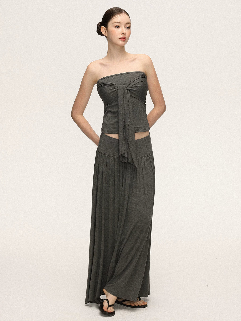 Anna Aneae Temperament Waist Thin Tube Top Skirt Suit
