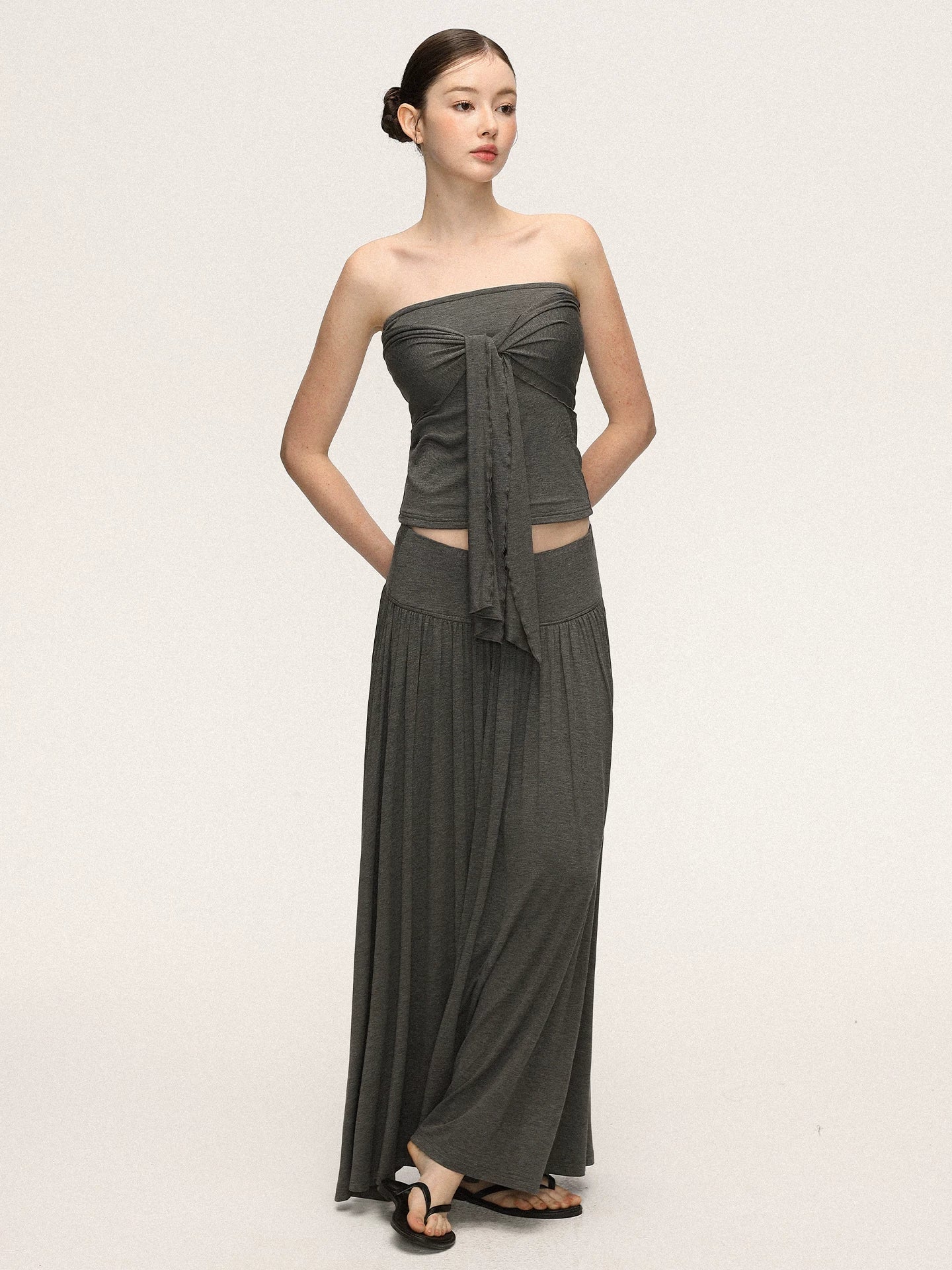Anna Aneae Temperament Waist Thin Tube Top Skirt Suit