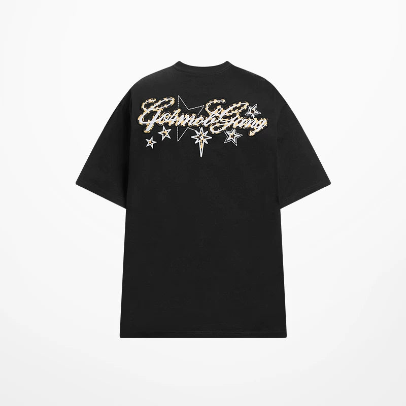 404MOB Leopard Print Star Embroidery Patch Loose Tee