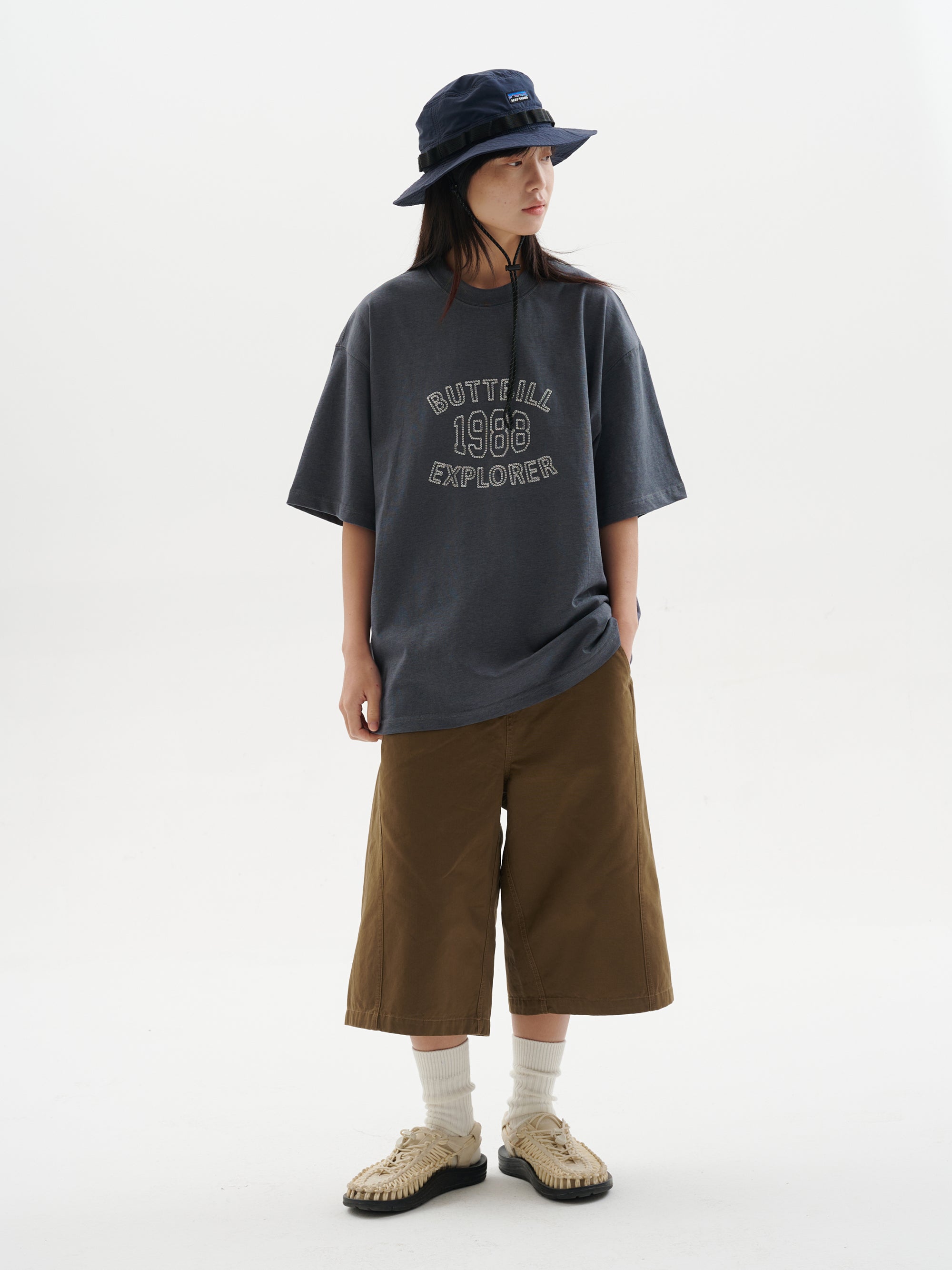 BUTTBILL Vintage 240G Oil Painting Embroidery LOGET Tee