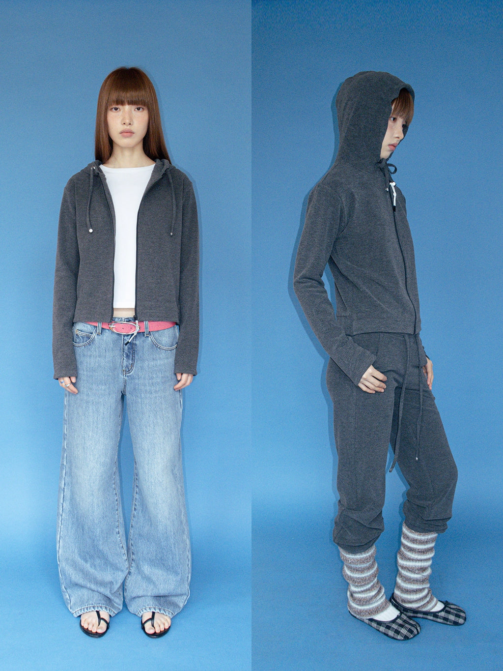 FUNKYFUN Soft Skin-friendly Abraded Zipper Cardigan Jacket