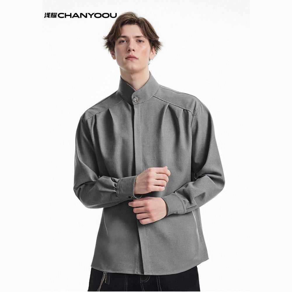CHANYOOU Vintage Pleated Design Long-sleeved Shirt