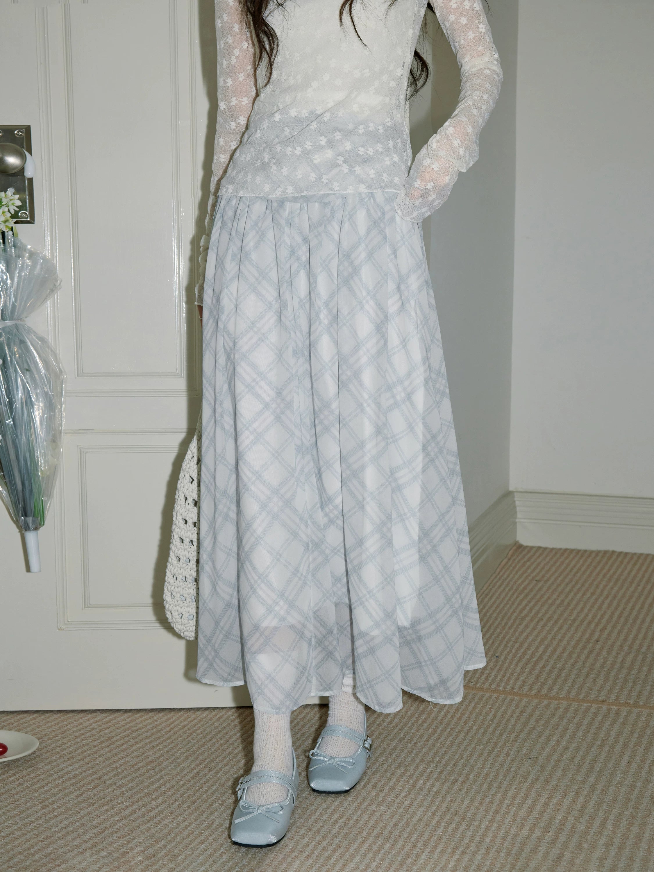 XUJING High-waisted and Thin Plaid Skirt