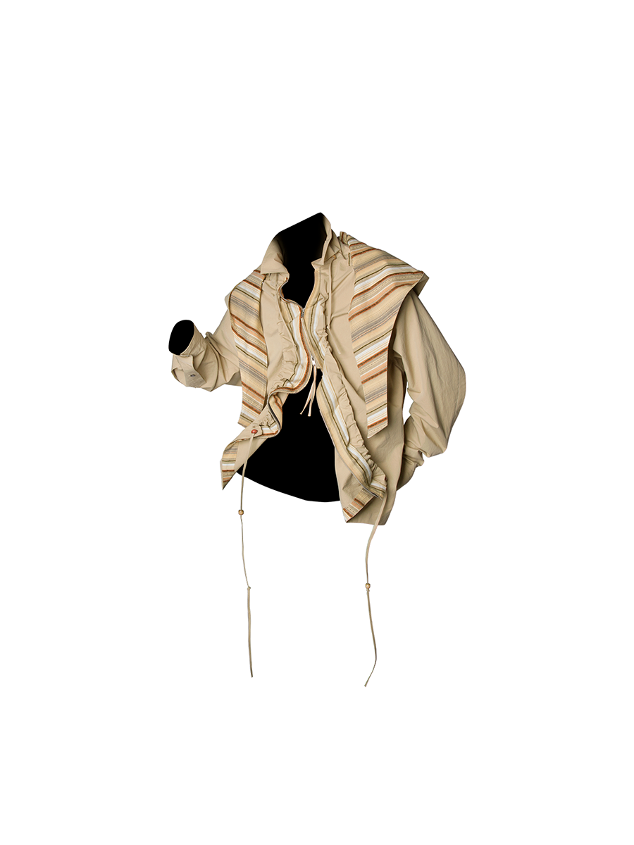 RELABEL Beaded Pleated Removable Hood Shirt