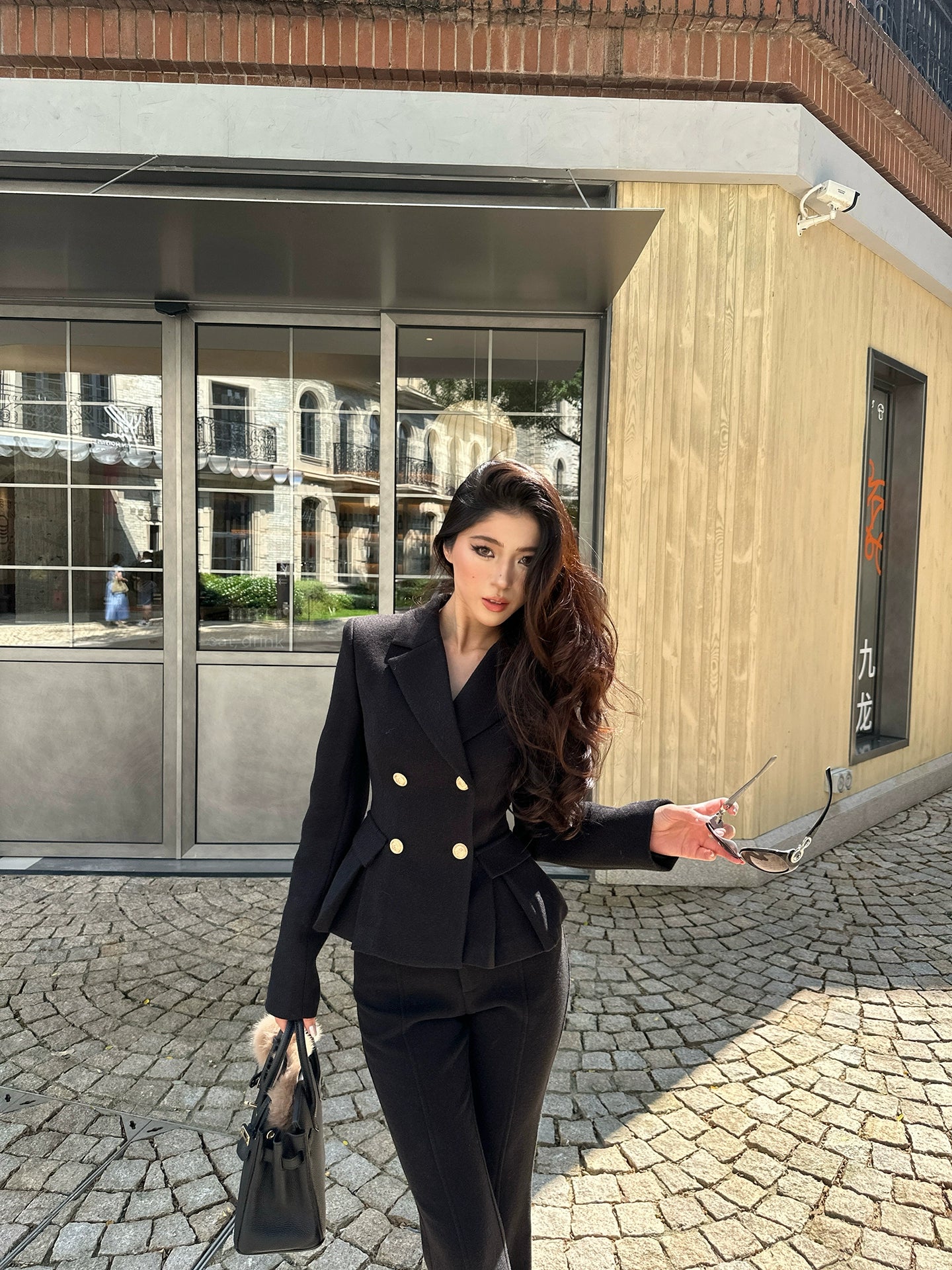 LLROGE Suit Double-breasted Short Woolen Jacket Set