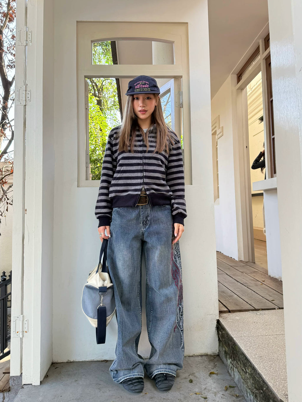 CCYE Vintage Knitted Striped Hooded Sweater Jacket