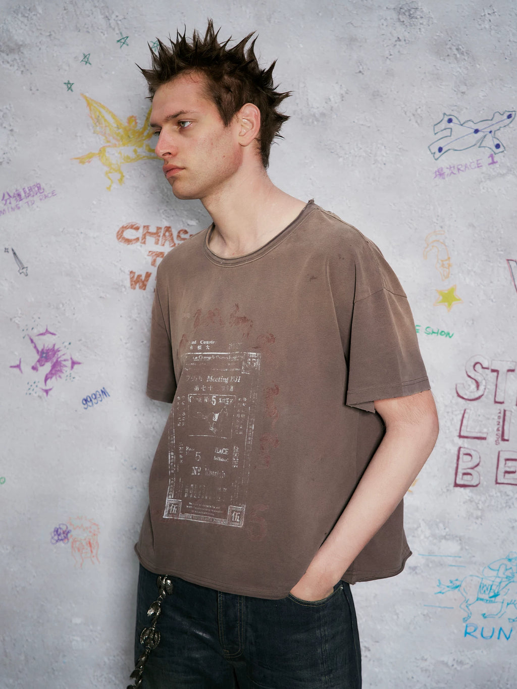 WANNA LAB Ticket Printing Dirty Dye Destruction Tee