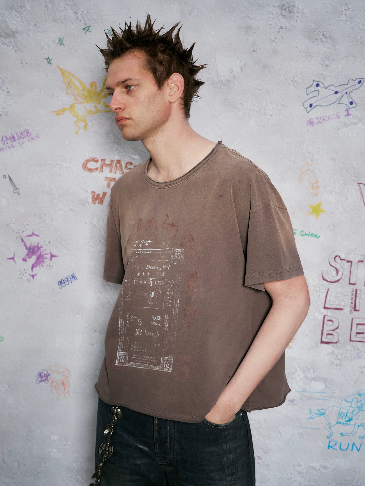 WANNA LAB Ticket Printing Dirty Dye Destruction Tee