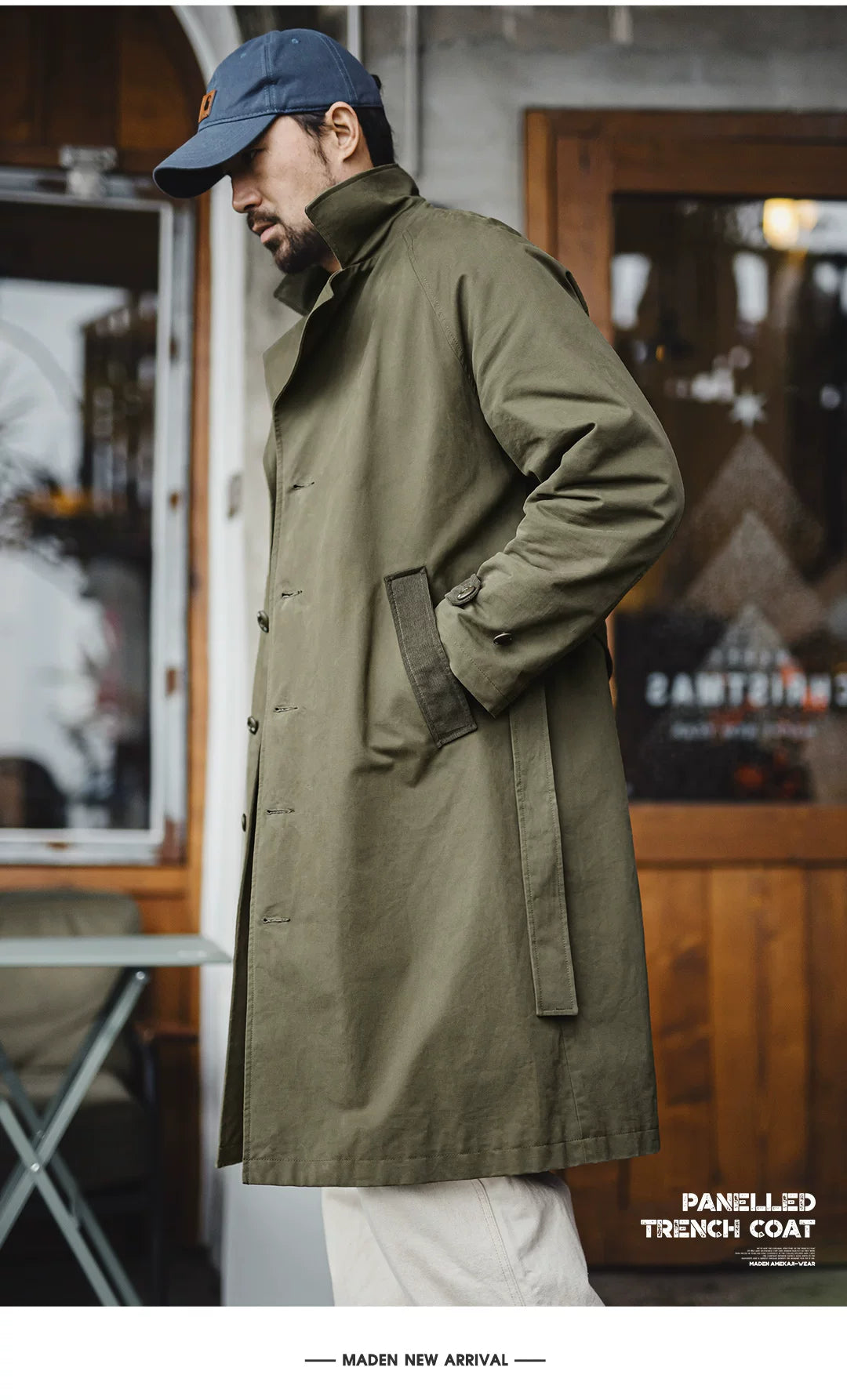 Madden Green Medium and Long Lapel Cotton Trench Coat