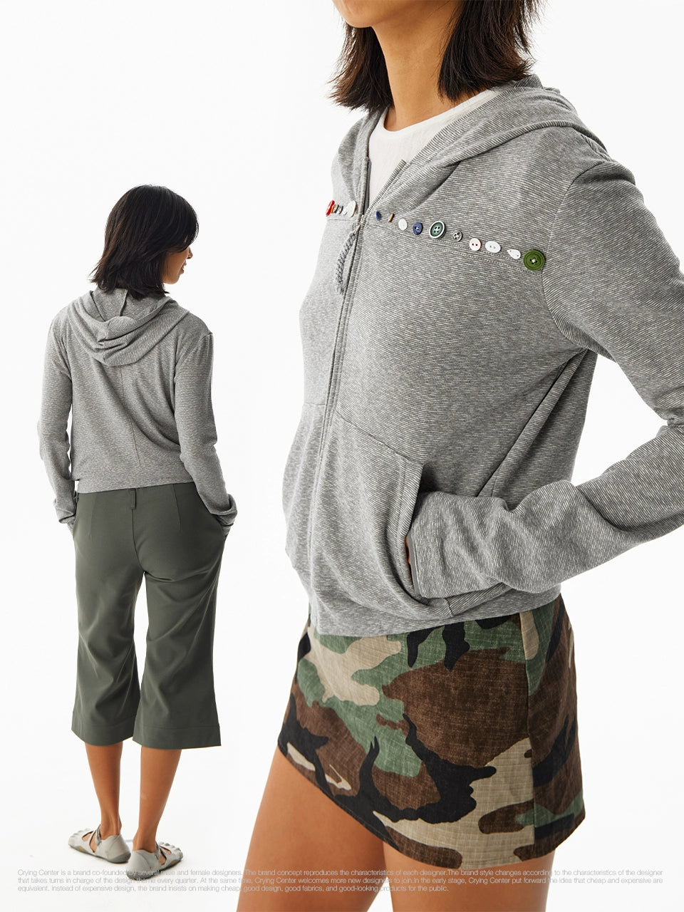 CryingCenter Flower Fit Multi-Button Hooded Cardigan