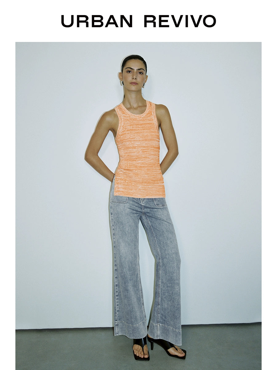 URBAN REVIVO Wave Hipster Retro Washed Bag Slightly Pulled Jeans