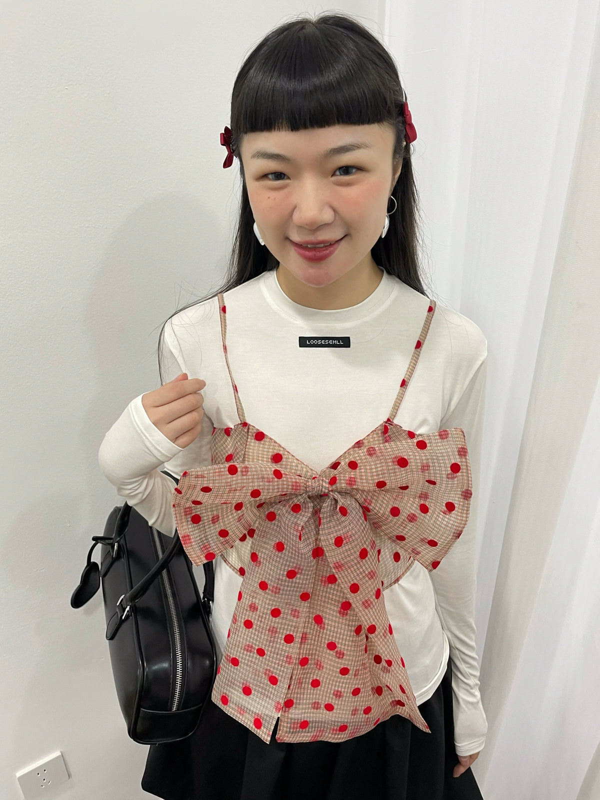 Loosesmell Mesh Polka Dot Stacked Bow Suspender