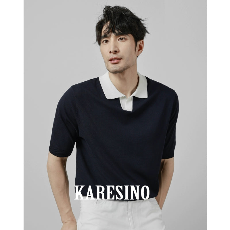 KARESINO Ice Silk Breathable Contrasting Color Splicing Knitted Sweater