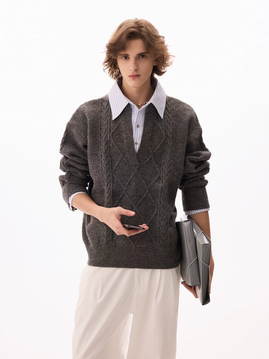 CHOR Premium Sense Twisted Fake Two-piece Casual Sweater