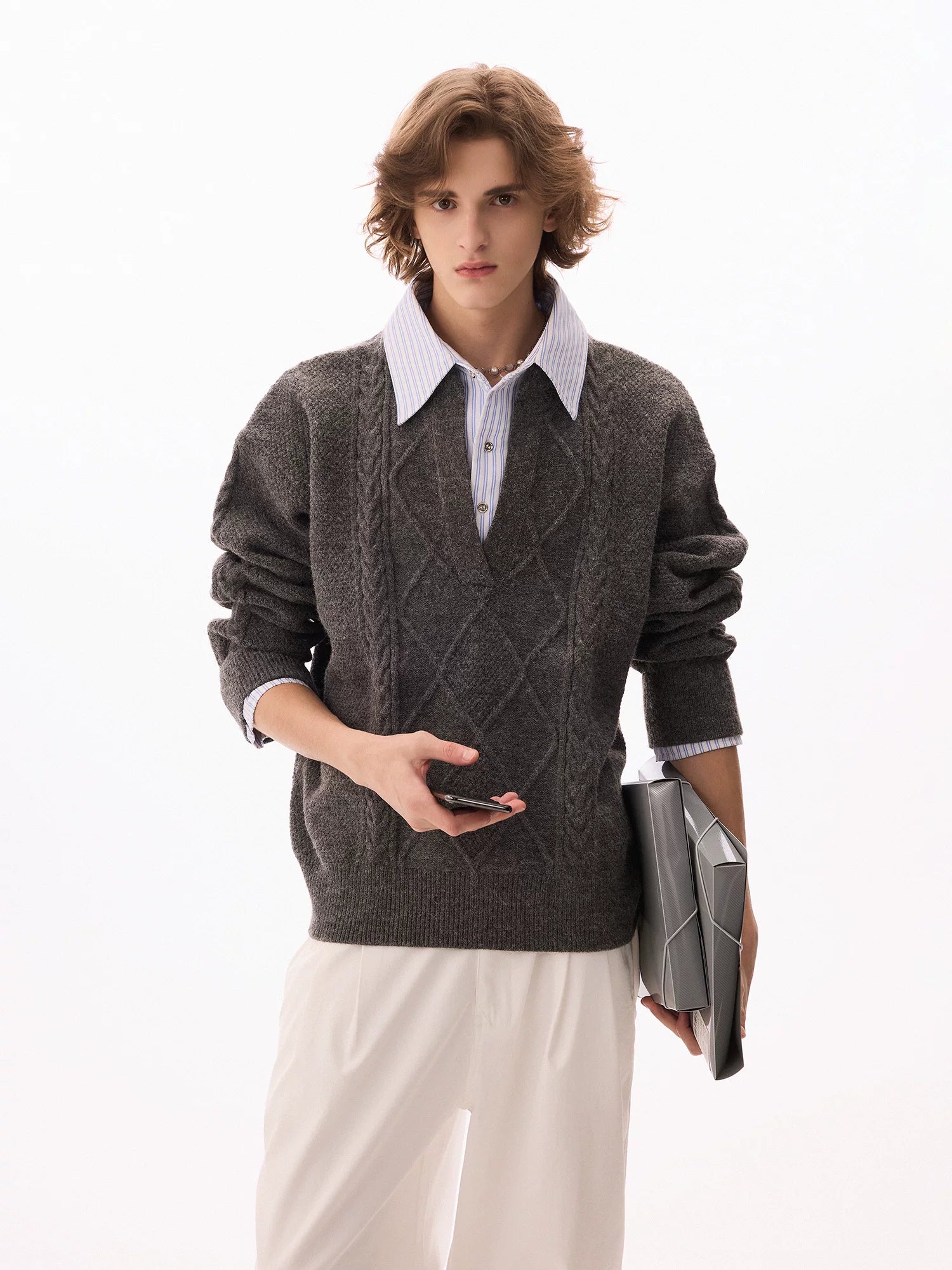 CHOR Premium Sense Twisted Fake Two-piece Casual Sweater