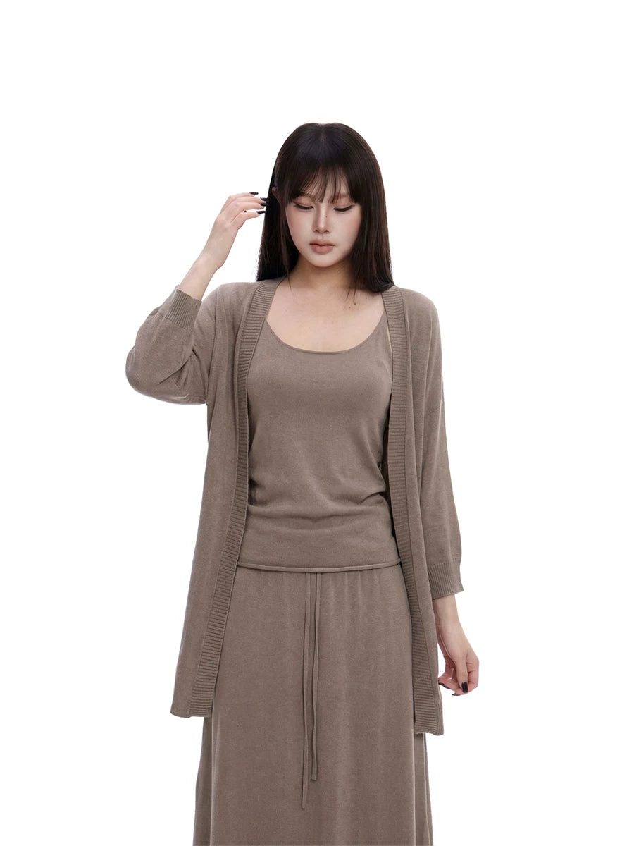 WITHMIN Waist Sling Vest Long Sleeve Cardigan Set