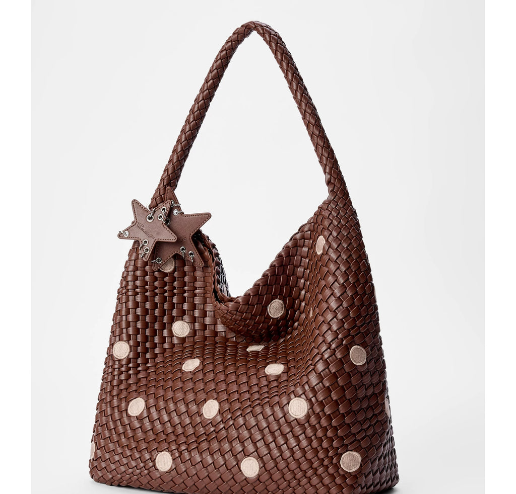 ECODAY Embroidered Polka Dot Woven Large Capacity Handbag