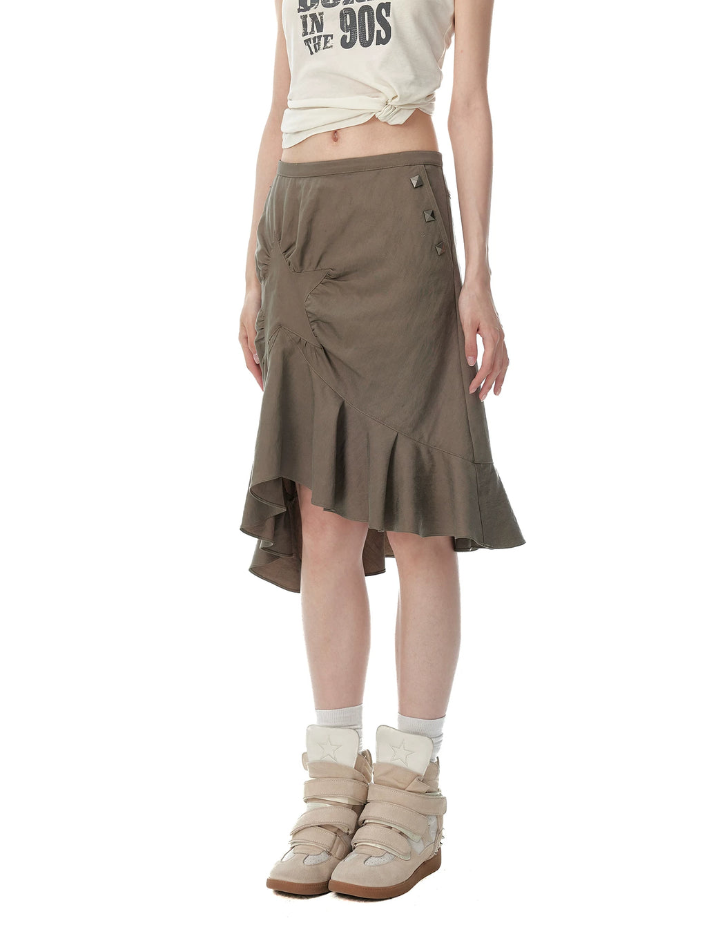 JIKOO Rivet Asymmetrical Pendulum Skirt