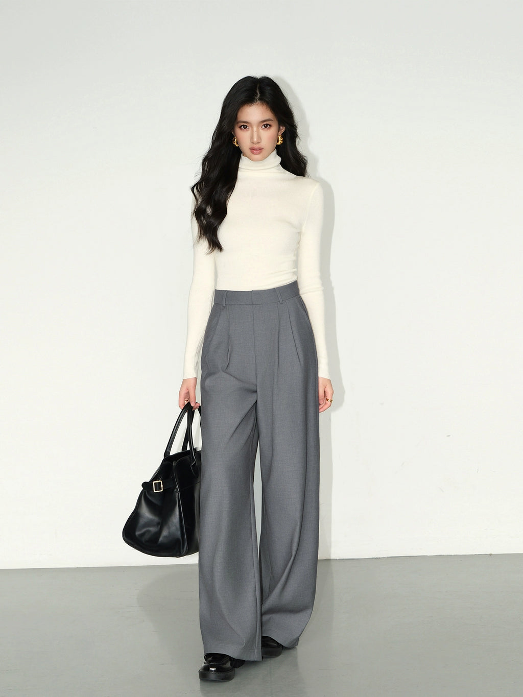 NEVA HU High-waisted Wide-leg Loose Suit Pants