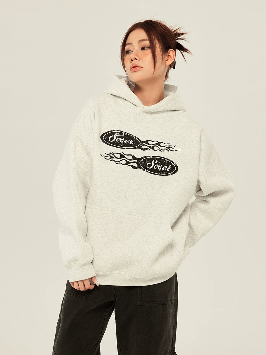 SOSER Vintage Flame Print Hooded Sweater