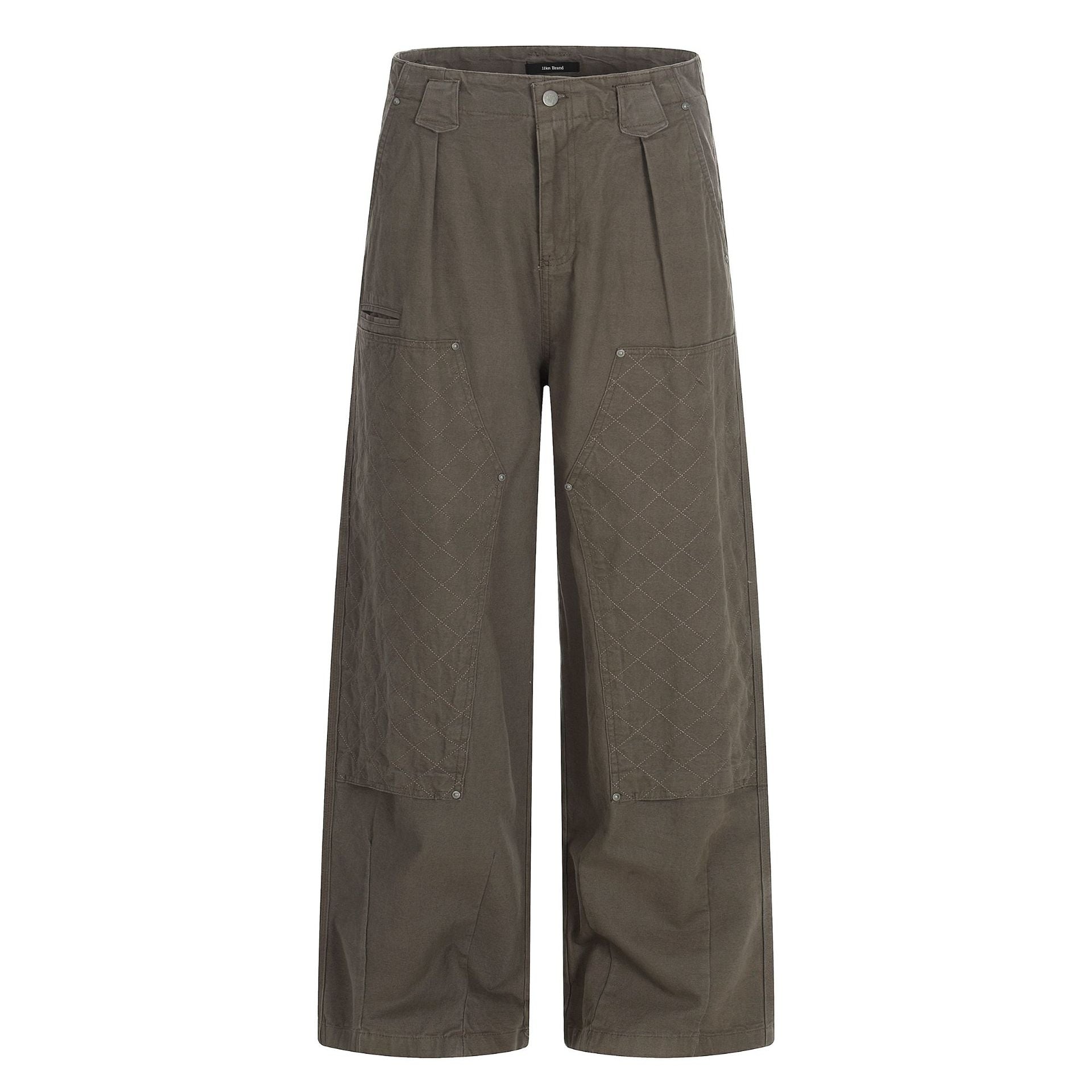 11KN Retro Straight Rivet Spliced Pleated Casual Pants