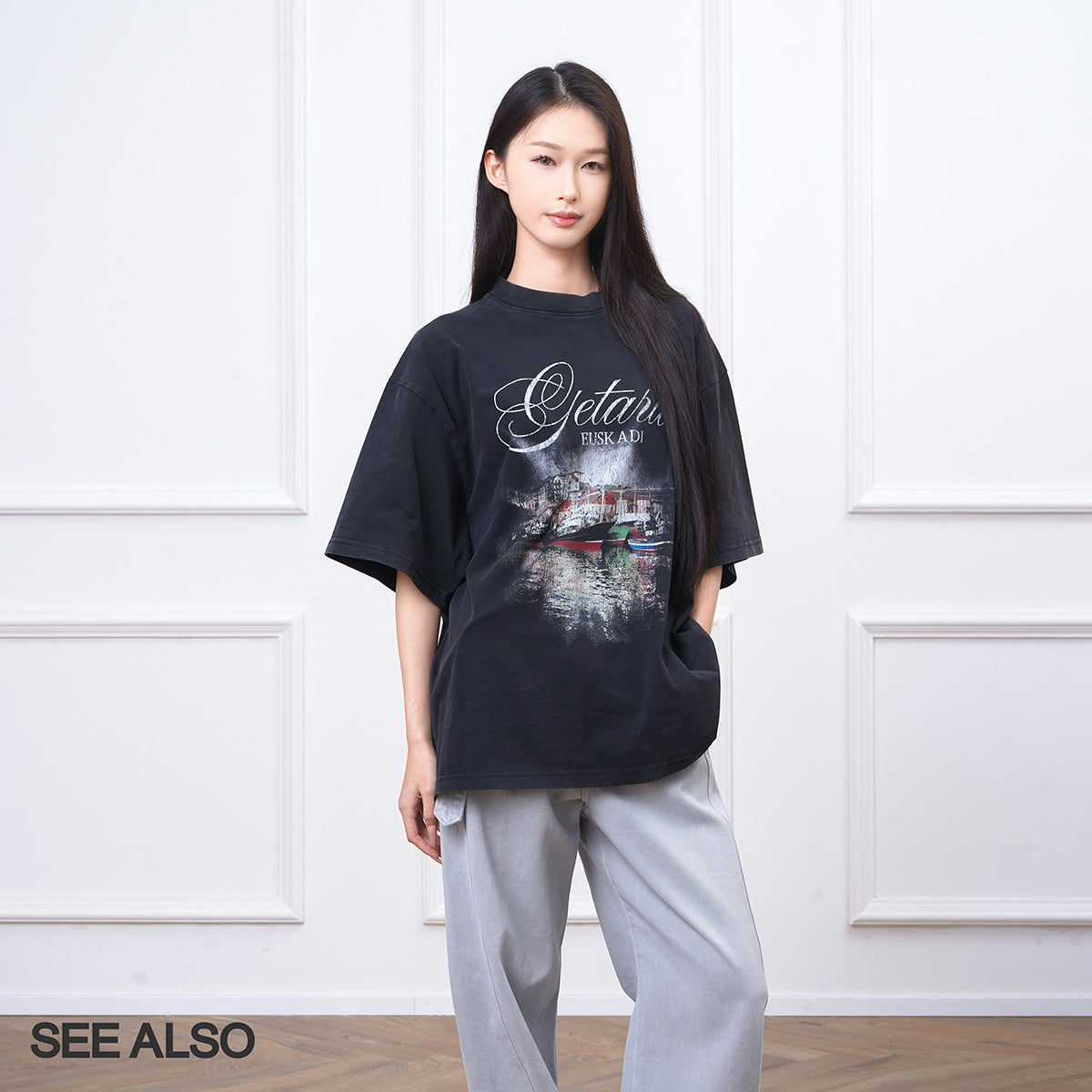 SEE ALSO SS25 Spanish berthing printed washed T-shirt silhouette versatile old short sleeve SA044