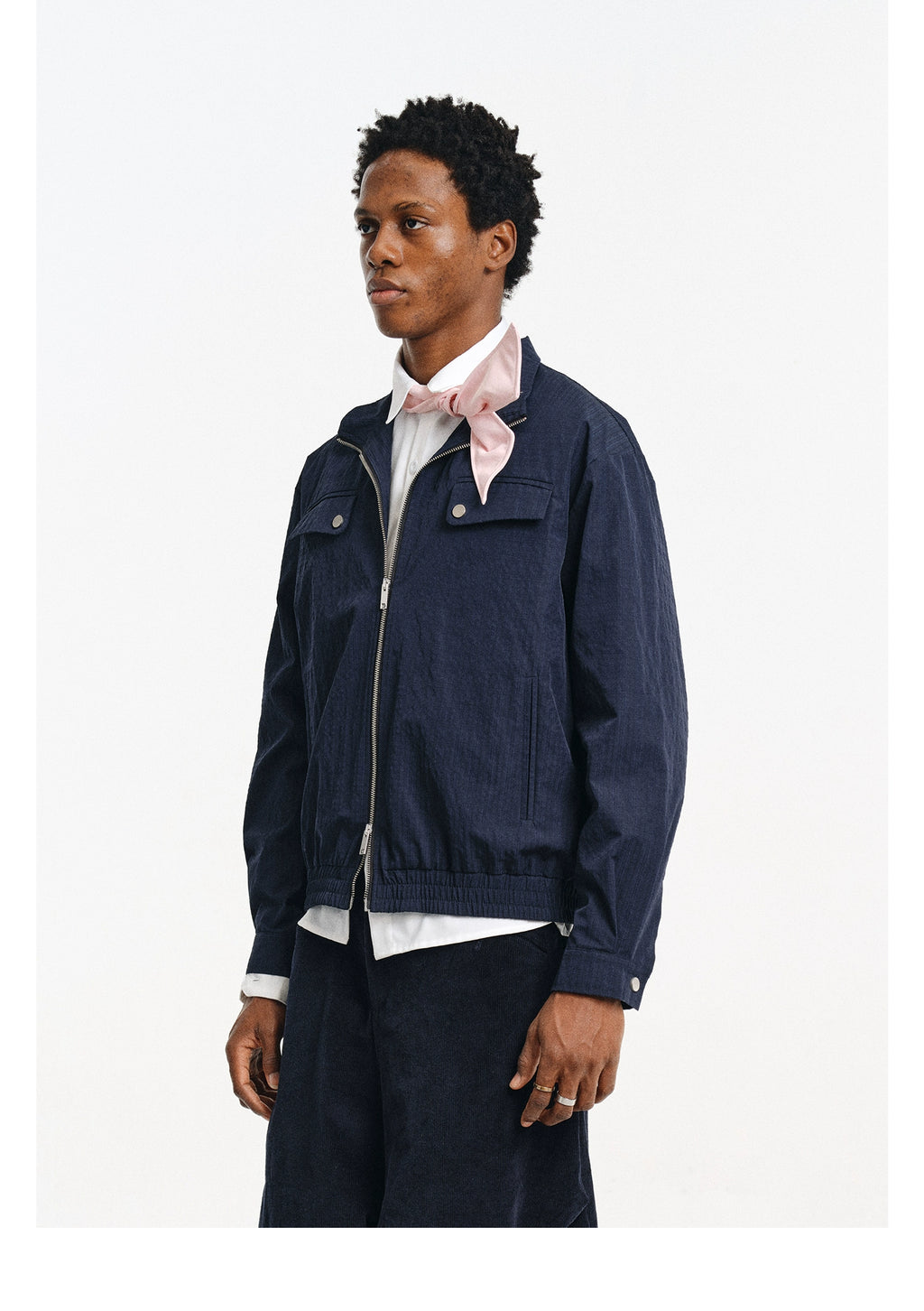 DIMC Double-head Zipper Plaid Stand-up Collar Thin Jacket