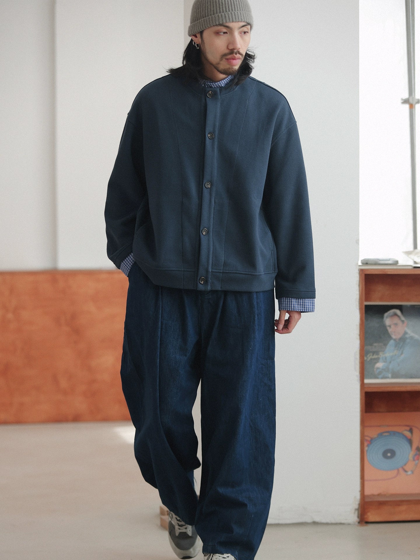 NOEARS Vintage Fake Two-piece Shirt Collar Knitted Cardigan