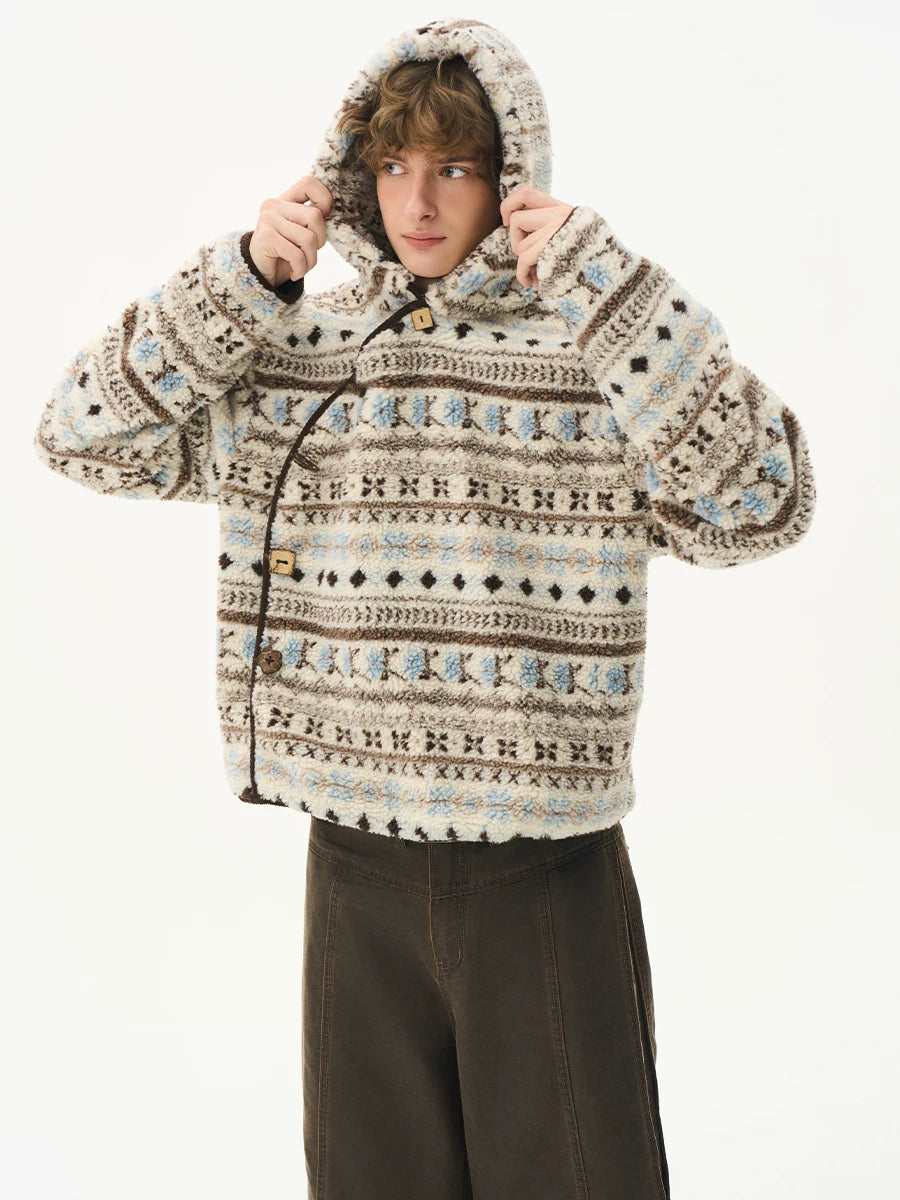 CNEW Printed Lambswool Diagonal Placket Sweatshirt Jacket