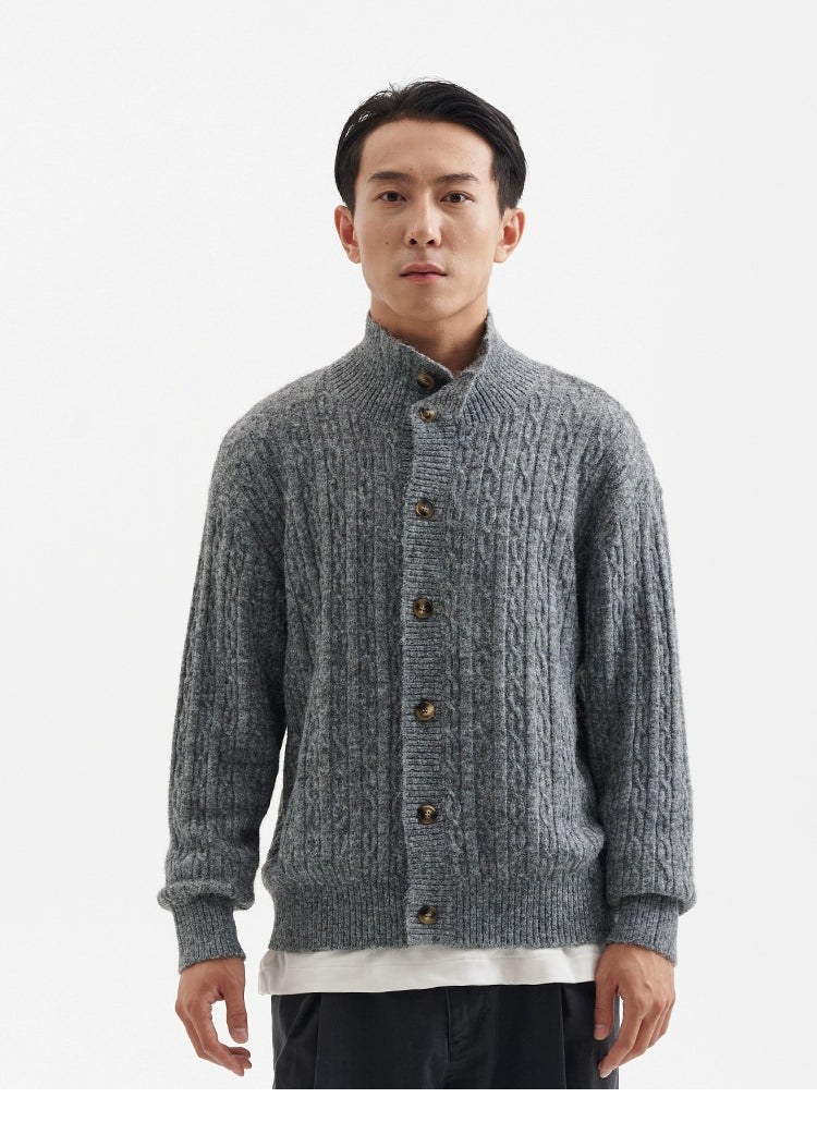 BUTTBILL Loose Casual Stand-up Collar Twisted Knitted Shirt Sweater