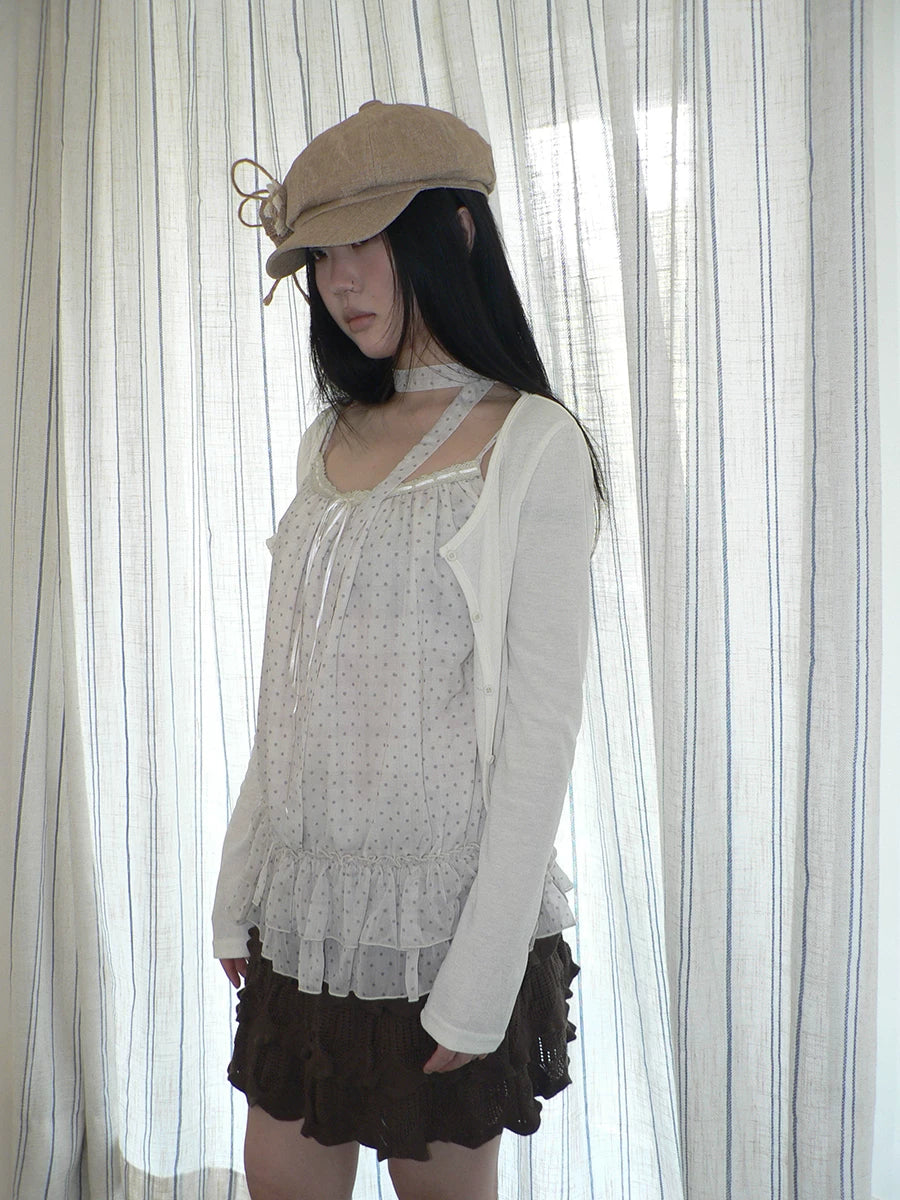 ANG: Project Polka Dot Fungus Edge Sling Knitted Cardigan Two-piece Set