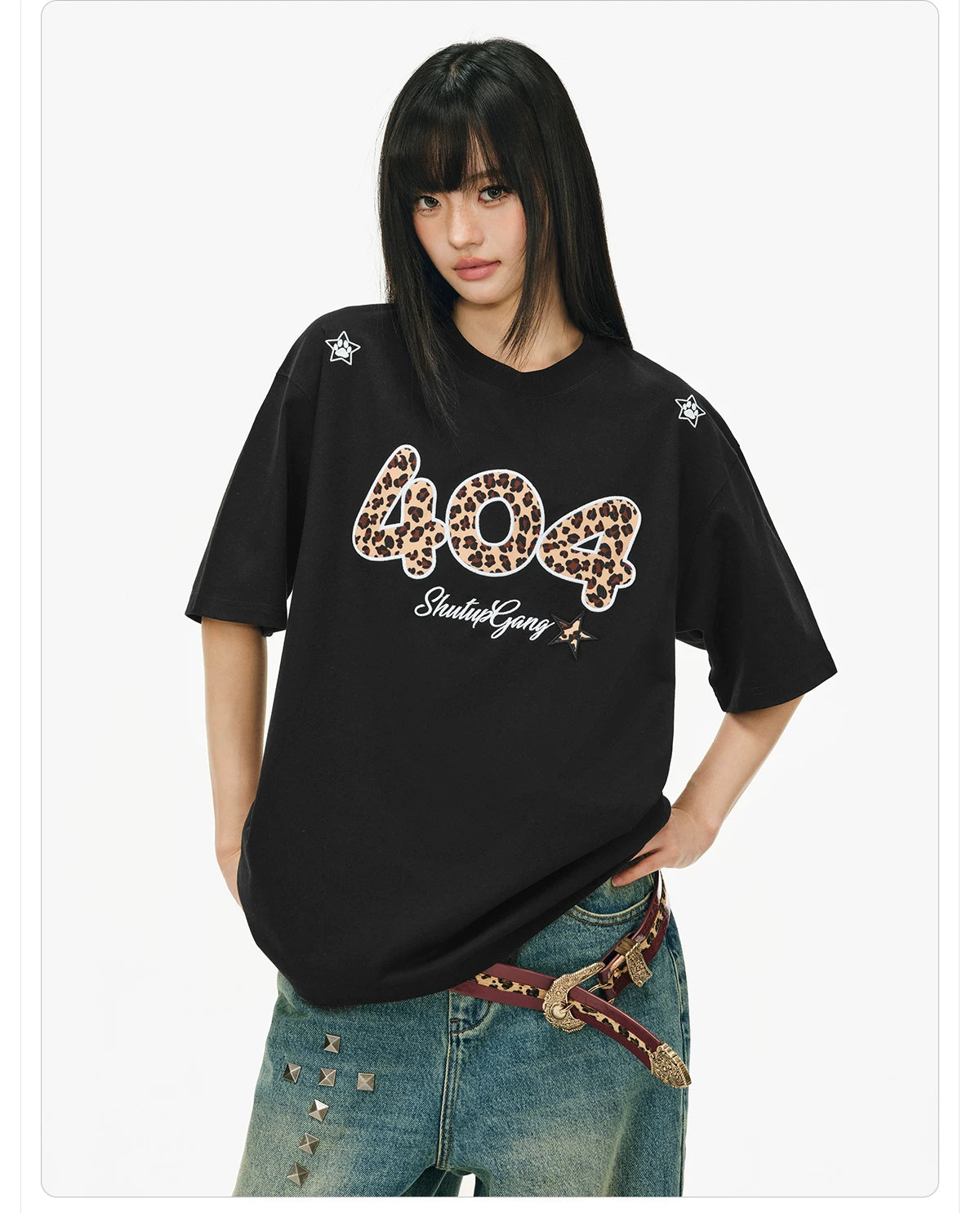 404MOB Leopard Print Three-dimensional Embroidery Tee