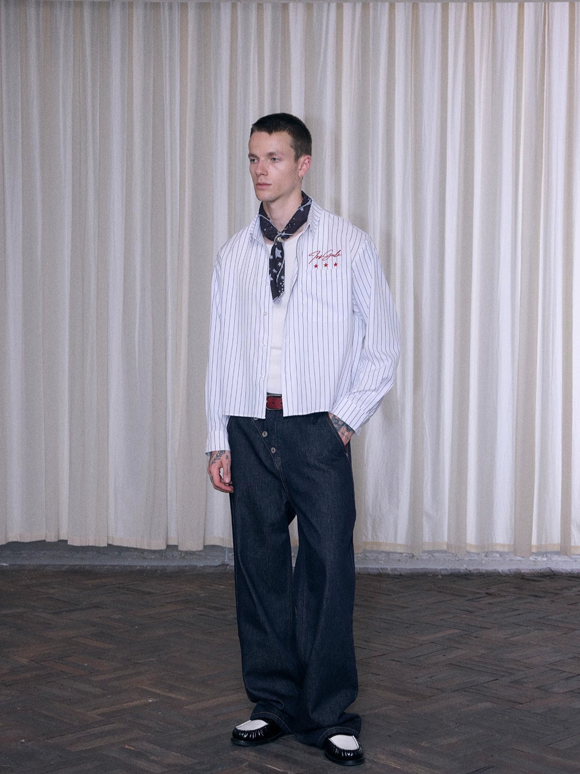 InsGale Striped Embroidered Lapel Cardigan Shirt Jacket