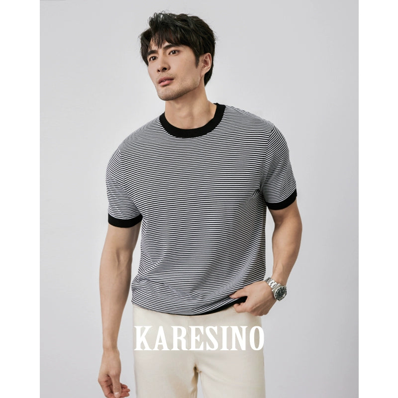 KARESINO Contrasting Striped Casual Knitted Sweater
