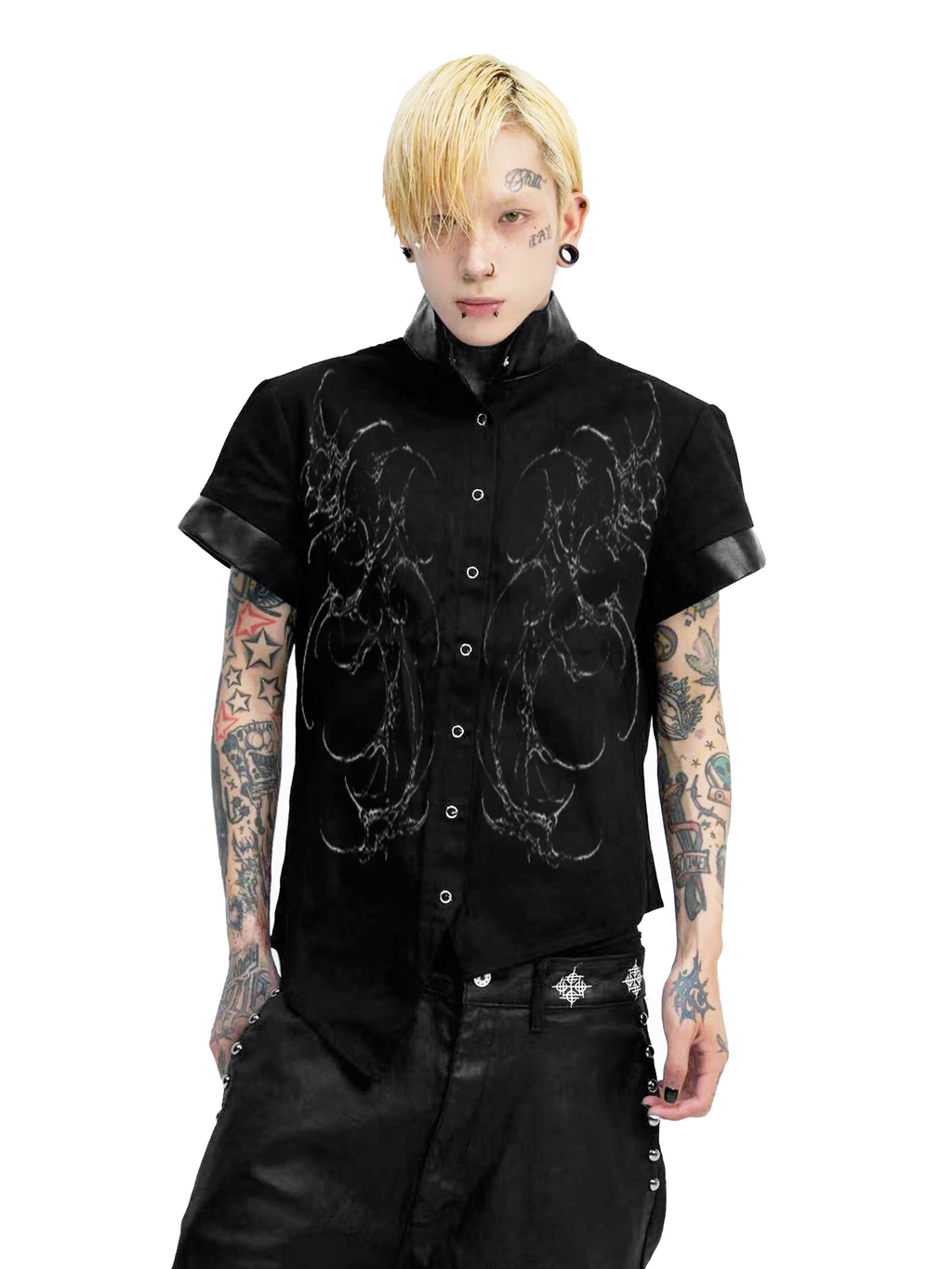 DETW Leather Slim Shaped Stand-up Collar Tee