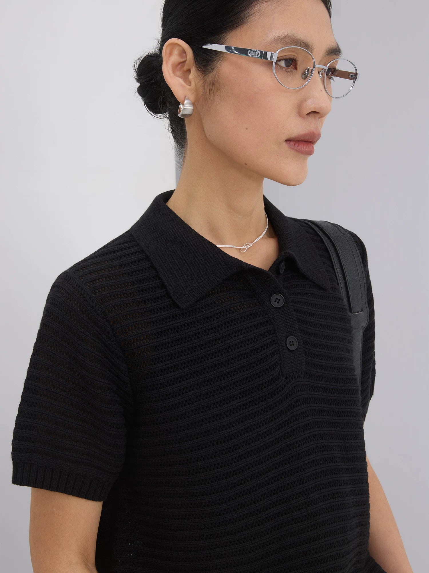 Sameuoo Shoulder Knit Hollow Polo Shirt