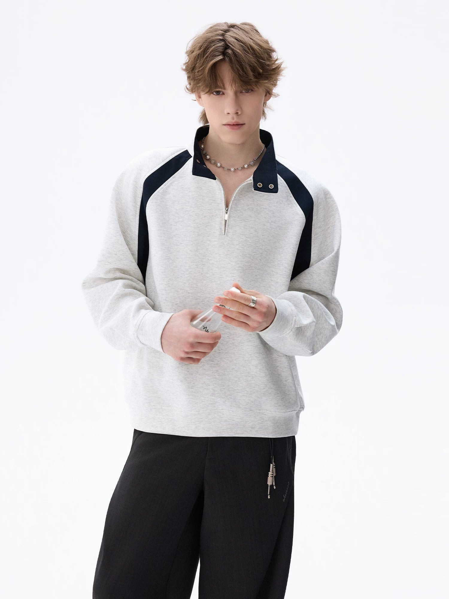 CHOR Sports Style Stand-up Collar Color Matching Casual Sweater