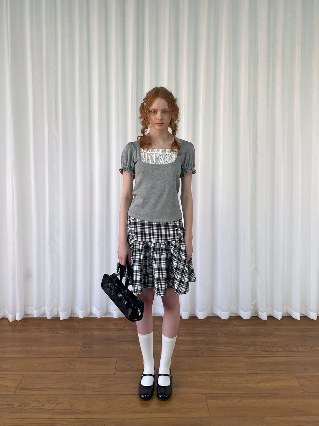 Loosesmell Splicing Polka Dot Small Bow Casual Tee