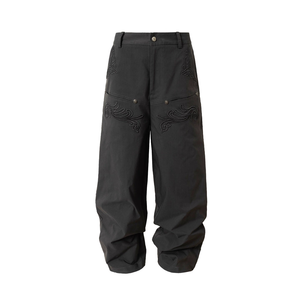 YADcrew Three-dimensional Line Embroidery Straight Tube Wide Overalls