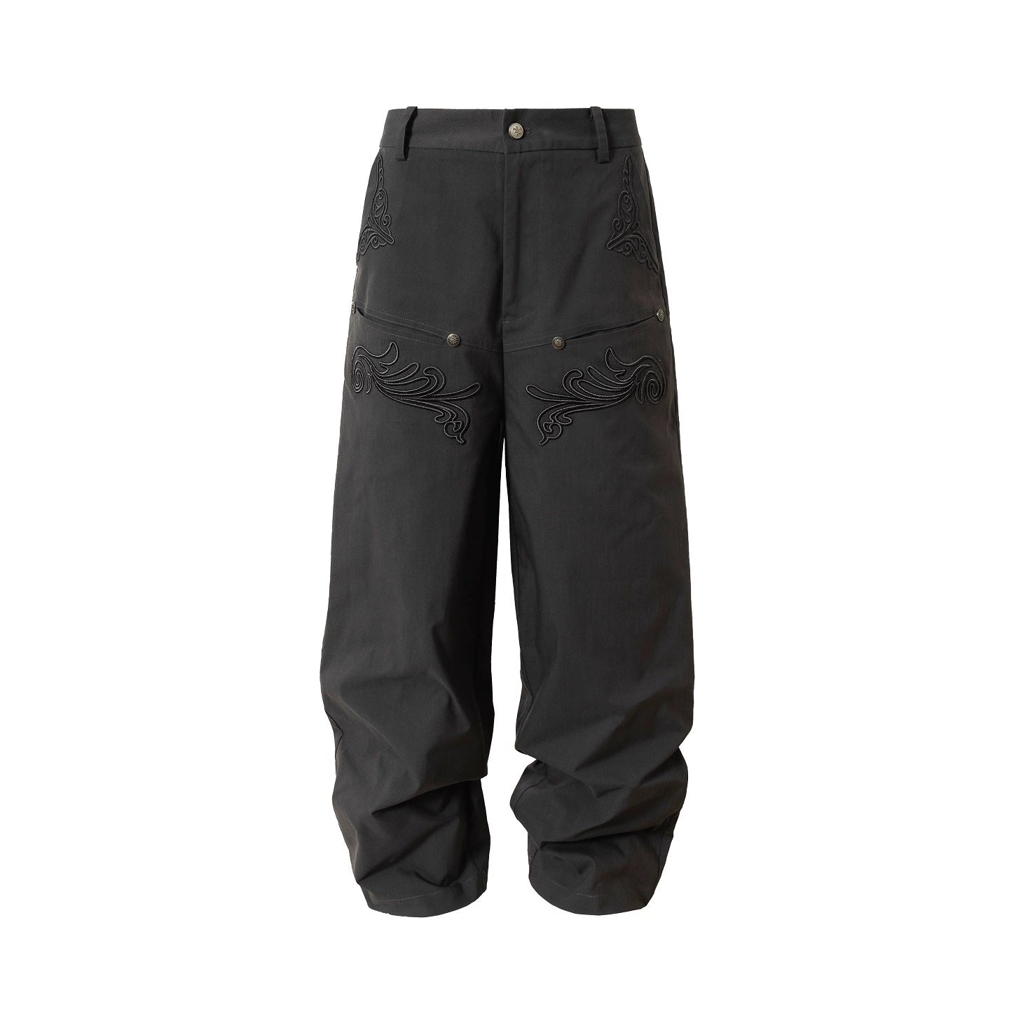 YADcrew Three-dimensional Line Embroidery Straight Tube Wide Overalls