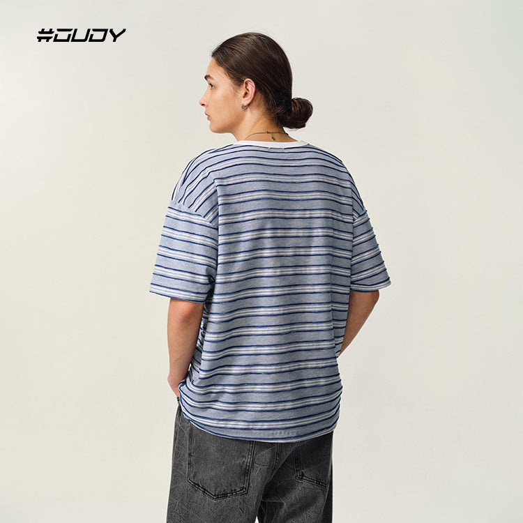 OVDY Contrast Color Loose Striped Tee