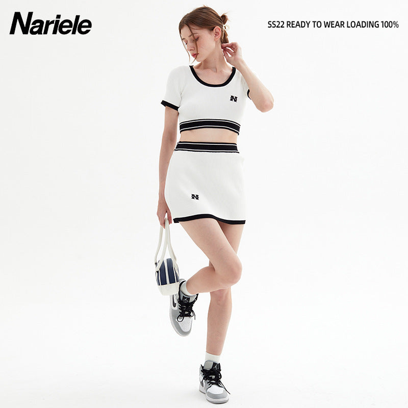 Nariele Hip Wrap Skirt Letter Embroidery Babes Outfit
