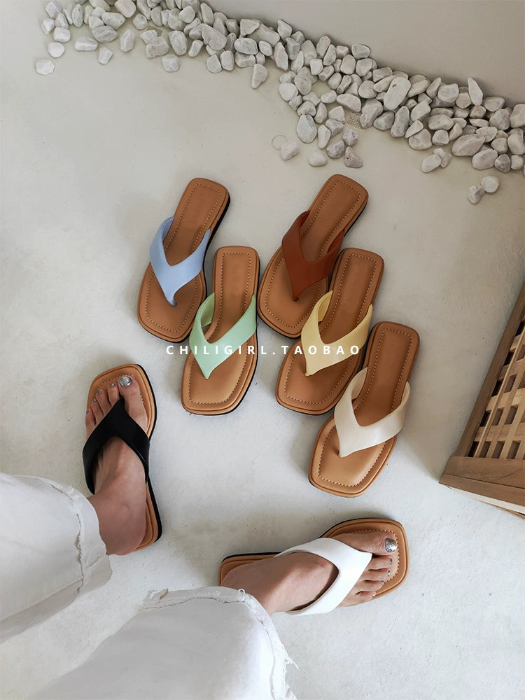 CHILIGIRL Square Head Non-slip Flat Bottom Pinch Slippers