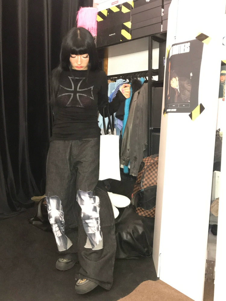 PAIKI Knight Armor 3D Printed Old Ripped Jeans