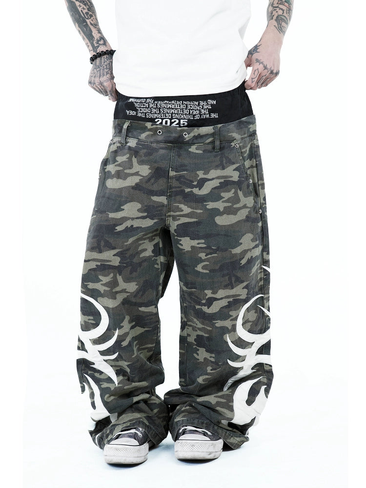 DETW Camouflage Double-waisted Boxing Pants Profile Three-dimensional Casual Pants