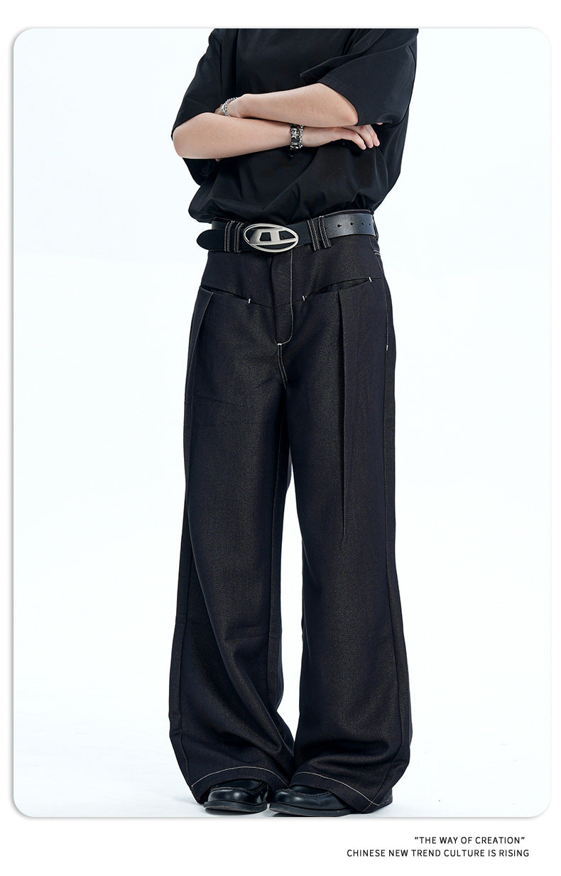 11KN Retro Bright Line Drape Versatile Trousers