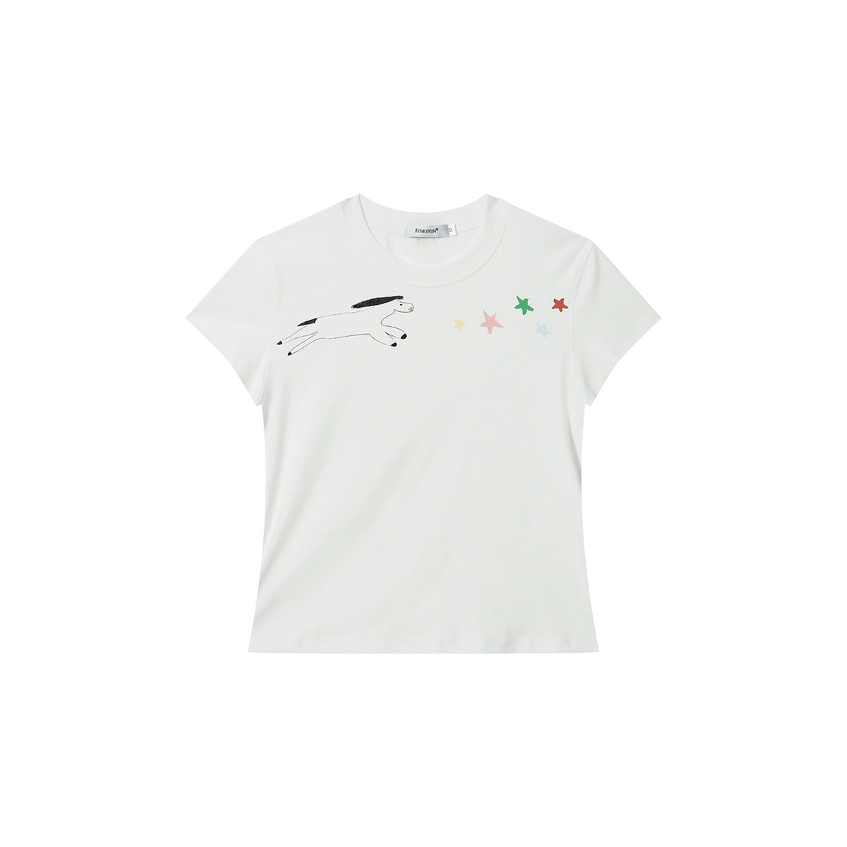FUNKYFUN Hand-drawn Cartoon Pegasus Star Print Elastic Tee