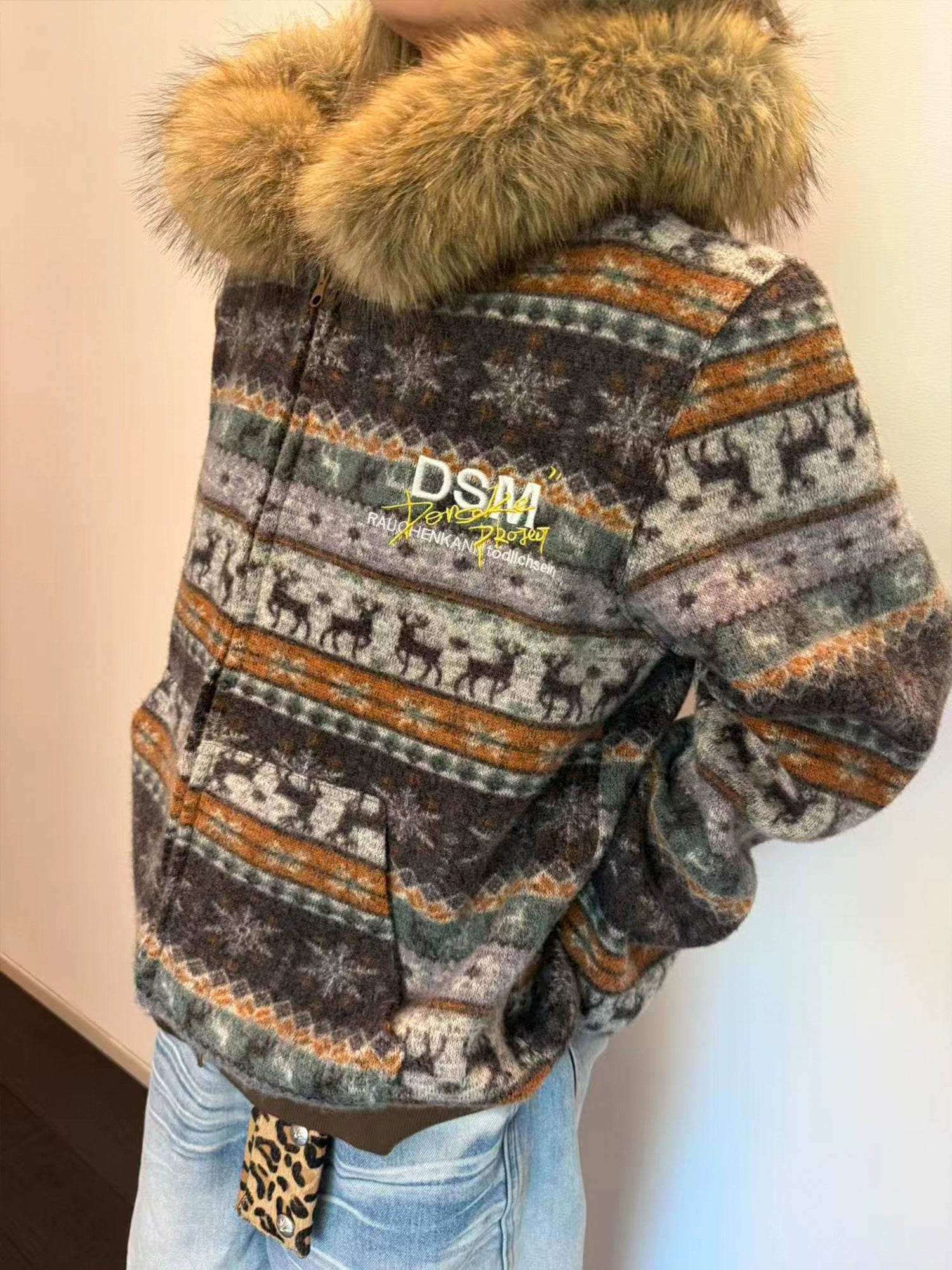 DONSMOKE Front Shoulder Fur Collar Thermal Casual Jacket